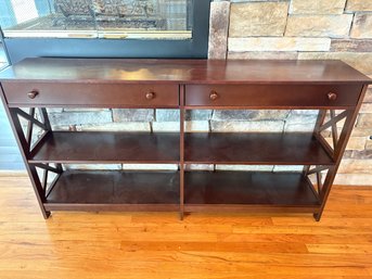 H73 Wood Sofa Table With Drawers And Shelves 12x32x60'