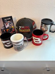 H76 Lot Of Cups/nascar Black Leather Hat