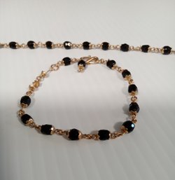 Two 18K Gold And Black Onyx Tennis Bracelets 11.9 Grams ~ TESTED