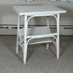 White Wicker Side Table