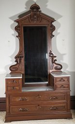 Antique Victorian Walnut Drop Center Vanity Dresser