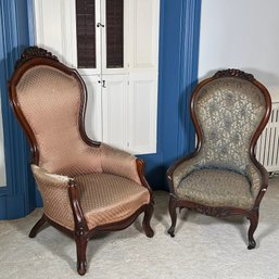 2pcs Antique Curved Back Slipper Chairs