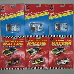 (6pcs) HO Scale Victory Lane Racers Slot Cars & Tune Up Kits