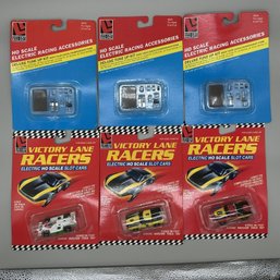 (6pcs) HO Scale Victory Lane Racers Slot Cars & Tune Up Kits