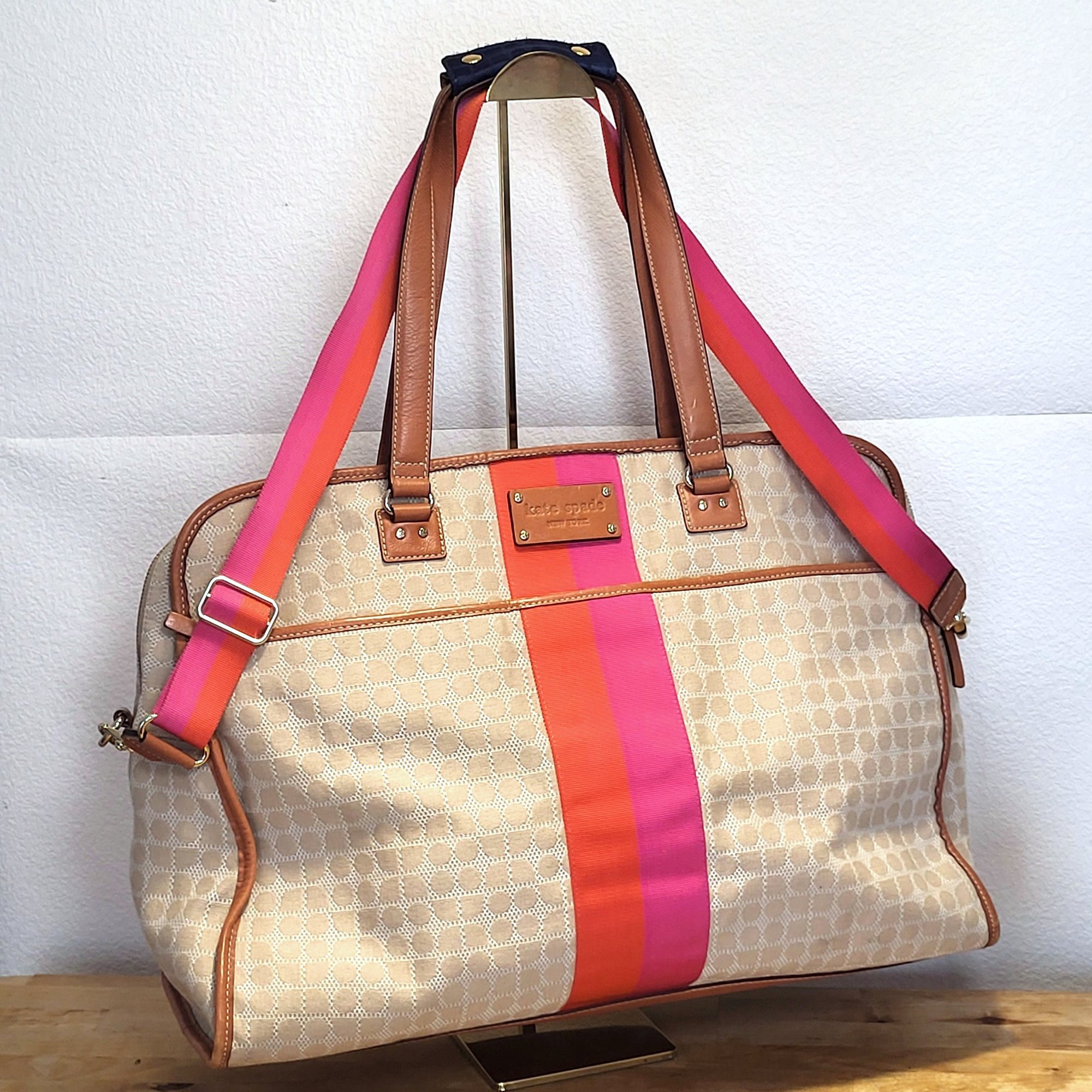Kate Spade New York Striped Leather Trim Shoulder Bag - Pink  Kate Spade Pink and Tan Striped Women\'s Bag main image 2