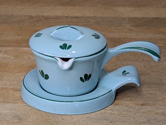 Vintage DRU Holland Enamel Cast Iron Tulip Butter Warmer With Stand