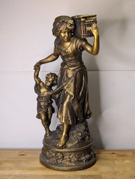 Antique French Nouveau Spelter Mother & Child Statue After Auguste Moreau C1900