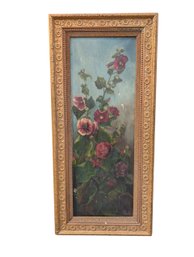 Antique Floral Oil Painting In Ornate Gilded Wood Frame