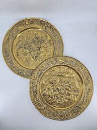 Vintage Hammered Brass Plates - 14.25'