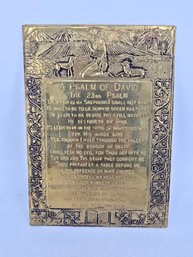 Vintage Brass-tone Metal Wall Plaque Featuring A Relief Carving Of The 23rd Psalm ('The Lord Is My Shepherd')