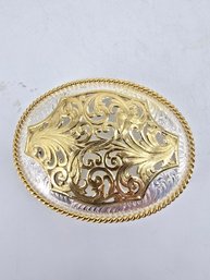 Montana Silversmiths Belt Buckle, Featuring A Detailed Filigree Design And Branding On The Back