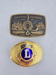 Collectible Vintage Belt Buckles Featuring Fraternal And Union Branding - Operating Engineers Union / Lions