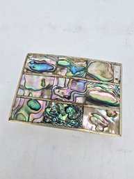 Vintage 1970s Belt Buckle Features A Southwestern-style Design Crafted In Mexico With Abalone Shell Inlay