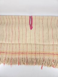 Handmade Cream And Pink Striped Woolen Poncho
