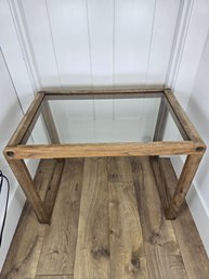 Rustic Natural Wood Framed Glass Top Side Table