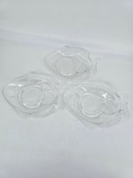 Lot Of 3 - Vintage Clear Glass - Fish Shaped - Appetizer Dishes