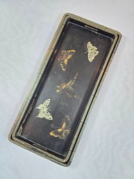 Set Of Two - Japanese Black Lacquer Trays With Butterflies