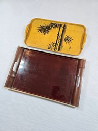 Lot Of Two - Japanese Wooden Serving Tray