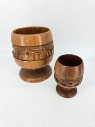 Vintage - Hand-carved - Wooden - Goblets / Cups - MCM - Tiki - Hawaii