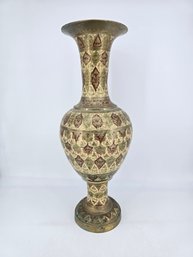 Vintage - Brass - Kashmiri - Floral - Enamel - Vase