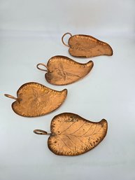 Lot Of Four - Vintage / MCM - Hand-hammered - Copper - Leaf Shaped Dishes / Trinket Trays