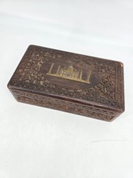 Vintage - Hand-carved - India - Wooden - Trinket / Jewelry Box - Taj Mahal