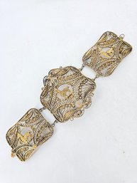 Vintage - Egyptian Revival Style - Silver .900 - Filigree Bracelet - 6.75-7'