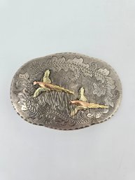 Vintage 10k Black Hills Gold And Sterling .925 Silver - Belt Buckle - Two Pheasants Flying