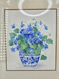 Barbara Mock - 'Blue And White Porcelain Violets' - Framed Art Print