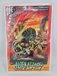 Lantern Press - 'Seattle Alien Attack' - Retro Travel Art Print - Sci-fi / Monster