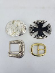 Lot Of Four - Various Metal Belt Buckles - Western / Maltese Cross / Brass