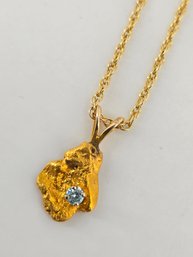 Vintage - Natural Alaska Gold Nugget And Aquamarine On A 14k Gold-filled Necklace