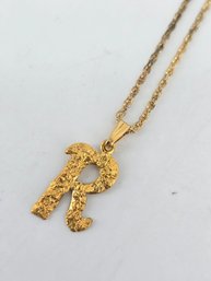 Vintage Necklace (not Gold) With Gold Nugget R Pendant