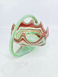 Vintage - Handblown Art Glass Basket - Murano Style Swan Bowl - Centerpiece