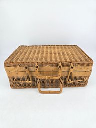 Vintage Handwoven Wicker / Rattan Picnic Basket