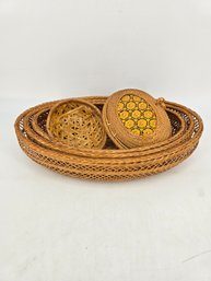 Lot Of Five - Handcrafted Woven Basket / Baskets