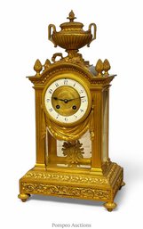 French Ormolu 8 Day Brass And Glass