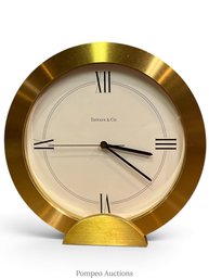 Tiffany Desk Clock  Classic Sleek Design In Brass