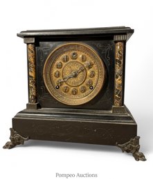 American 8 Day T&S Black Iron Mantel Clock