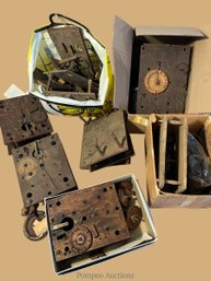 2 Boxes- Misc Terry Type Clock Movements Disassembled For Parts Or Restoration