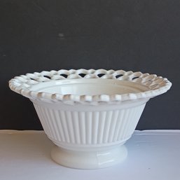 Vintage Pierced Lace Milk Glass White Fruit Bowl