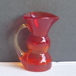 Vintage Amberina Hand Blown Glass Pitcher Crackle Glass Red Orange