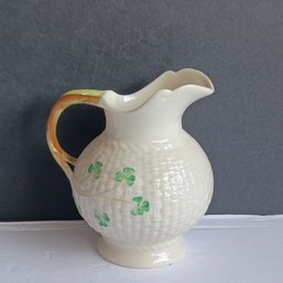 Antique Vintage Beleek Creamer Shamrocks Good Luck Four Leaf Clover