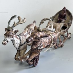 Antique 17' Hubley Santa & Santa's Sleigh With Reindeer Circa 1900 Cast Iron