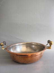 Vintage Antique Copper Steamer And Cooking Pot With Brass Sterno