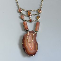 Agate Statement Necklace 30' Artisan High Quality Worldwide Estate Jewelry
