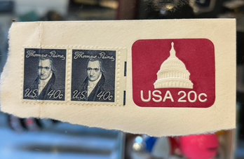Thomas Paine US 40cent Stamps Block Of Two On Postcard Top , Not Cancelled