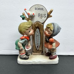Vintage Lipper And Mann Figurine Thermometer Children Boy Girl School Bus  6.5 X4.75