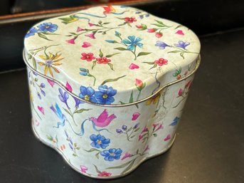Vintage Floral Tin Vessel Box Can