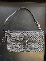 Vintage Coach Monogram Bag Clutch Wristlet Black Grey Canvas